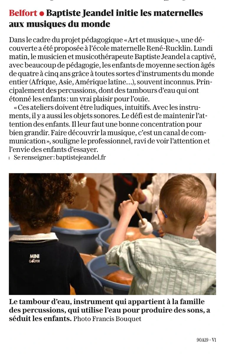 Article de L’Est Républicain sur Baptiste Jeandel et l’éveil musical en maternelle